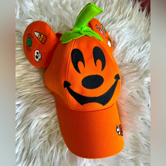 Disney Accessories - 🎃 Disney Parks Pumpkin Mickey Halloween Hat with Ears 🎃 Adjustable | Orange